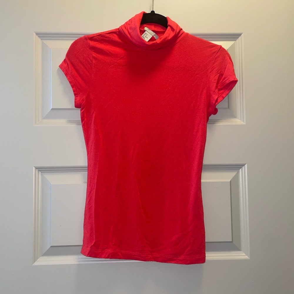 Super Soft Bright Red Turtle Neck Short Sleeve Shirt Small Watermelon